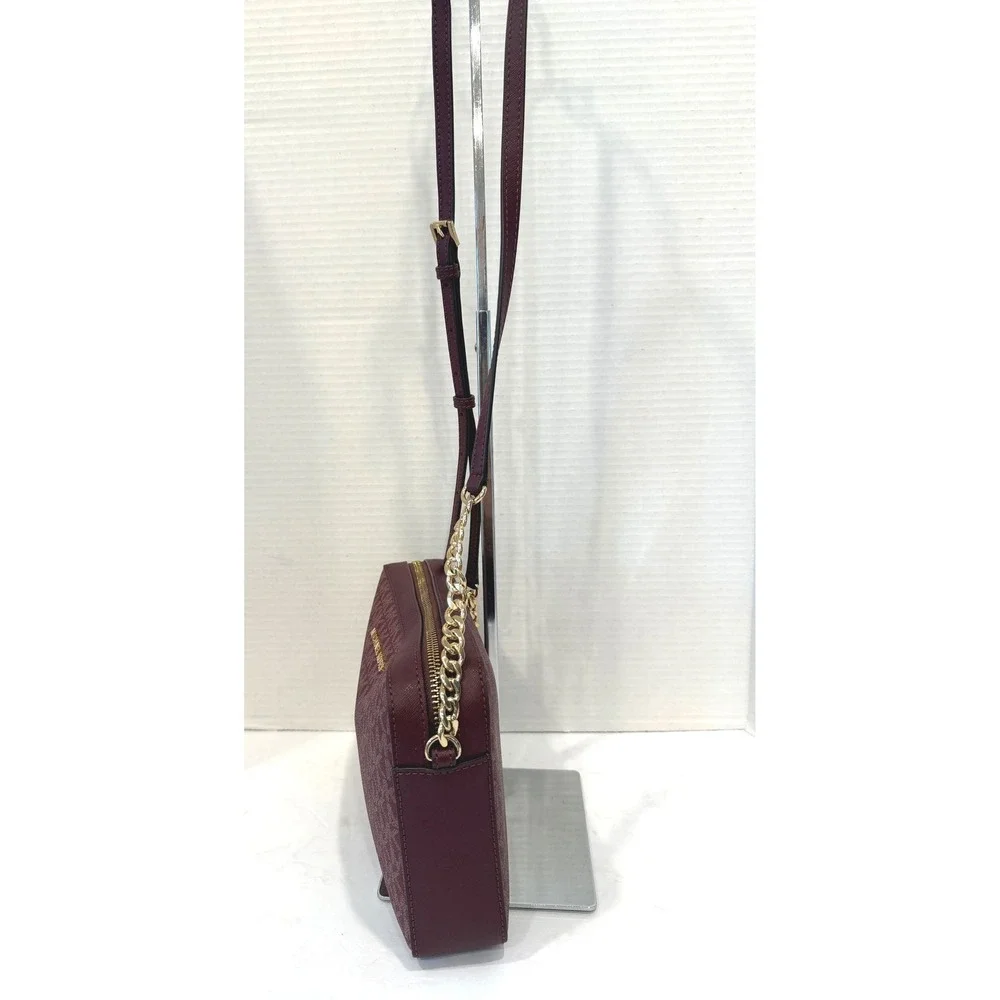 Michael Kors Jet Set‎ Burgundy Signature Monogram Chain Crossbody Bag
